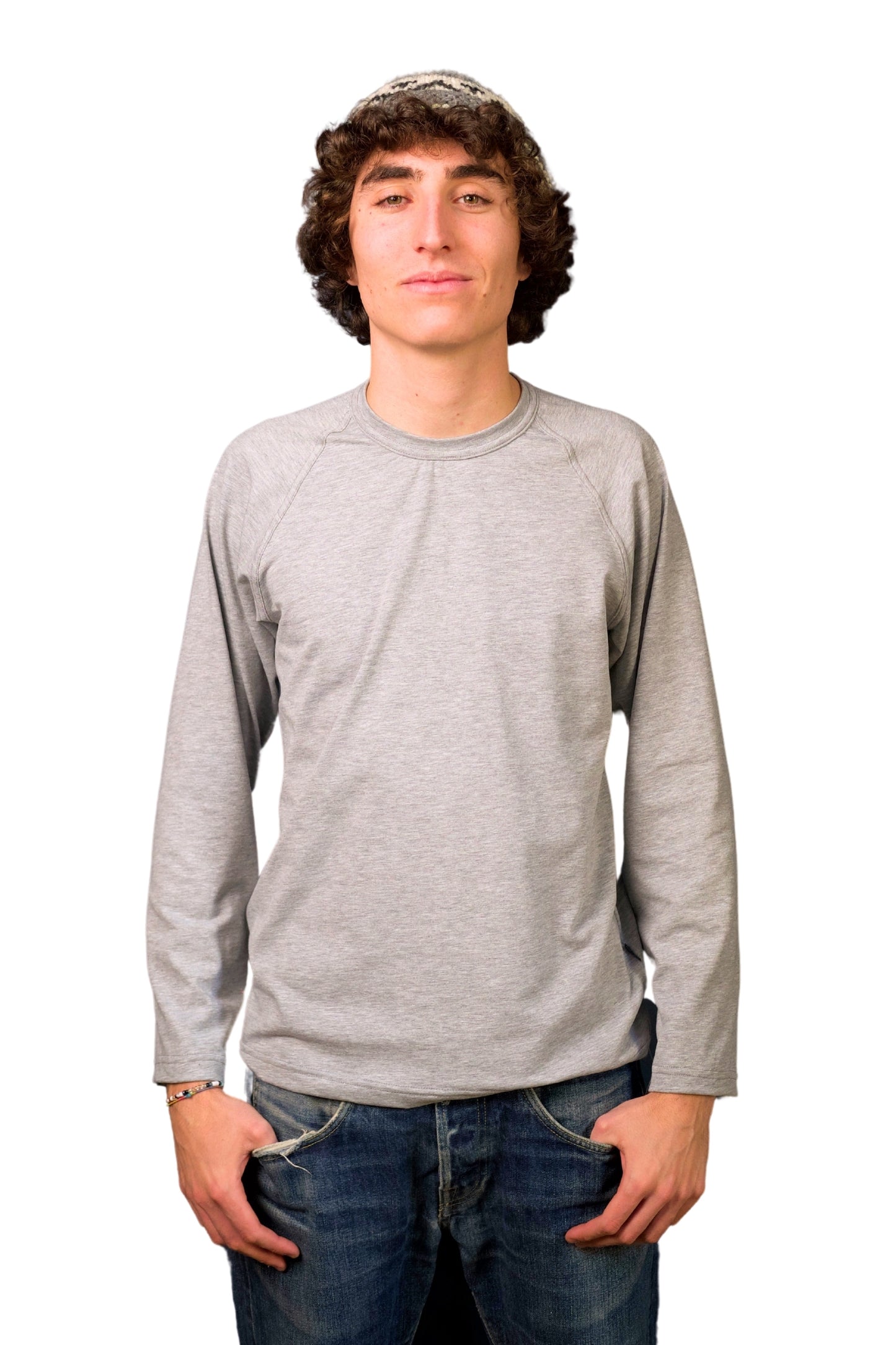 GRAY COTTON JERSEY LONG SLEEVE “RAGLAN” T-SHIRT