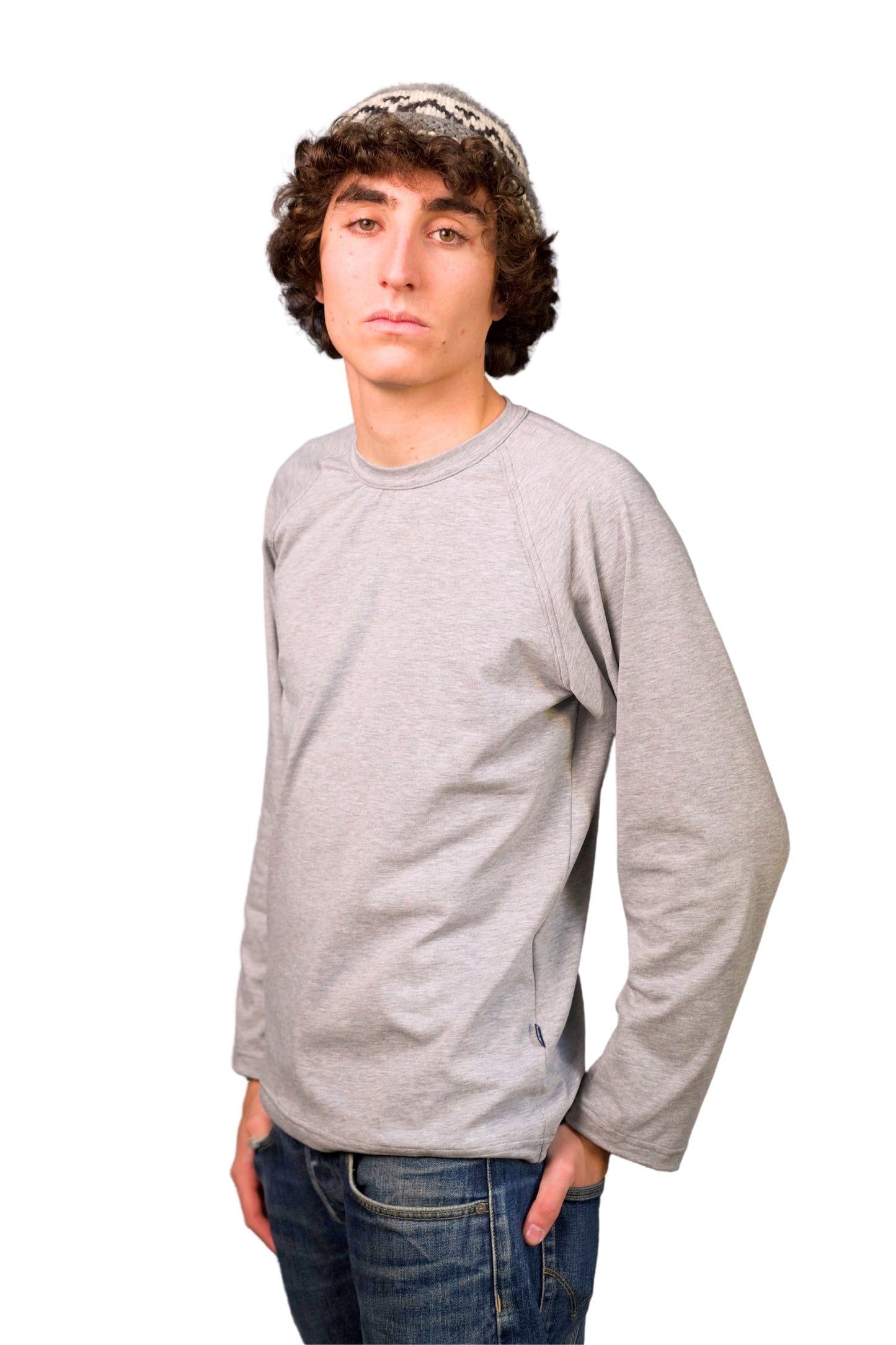 GRAY COTTON JERSEY LONG SLEEVE “RAGLAN” T-SHIRT