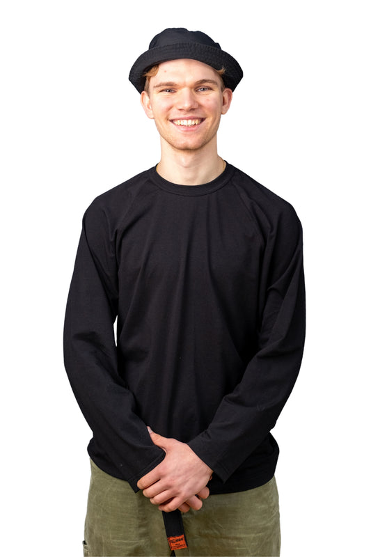 BLACK COTTON JERSEY LONG SLEEVE “RAGLAN” T-SHIRT