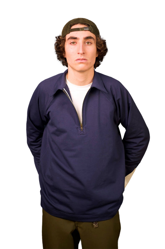 “OPEN” - BLUE COTTON JERSEY SWEATSHIRT CASUAL POLO SHIRT