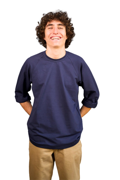 “RAGLAN” T-SHIRT LONG SLEEVE BLUE COTTON JERSEY SWEATSHIRT