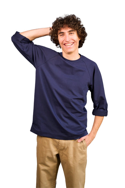 “RAGLAN” T-SHIRT LONG SLEEVE BLUE COTTON JERSEY SWEATSHIRT