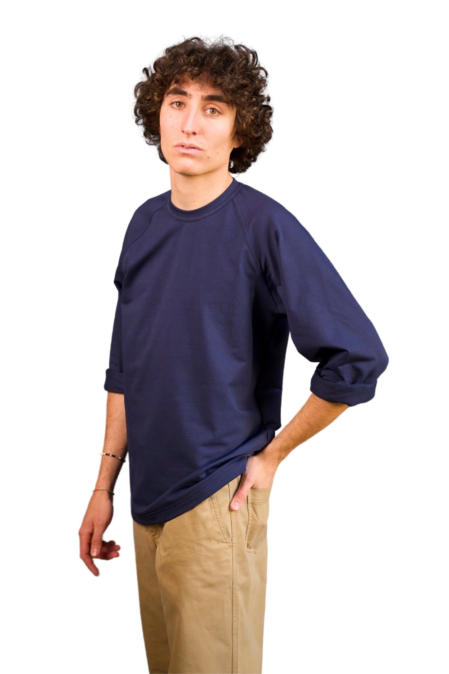 “RAGLAN” T-SHIRT LONG SLEEVE BLUE COTTON JERSEY SWEATSHIRT