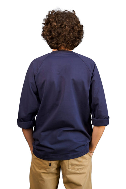 “RAGLAN” T-SHIRT LONG SLEEVE BLUE COTTON JERSEY SWEATSHIRT